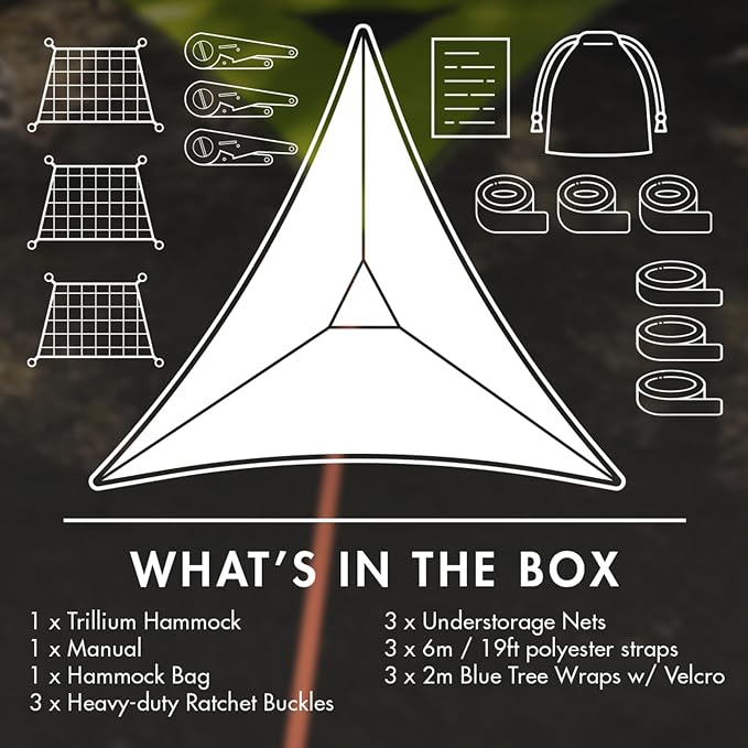 Tentsile Trillium Giant Hammock, The Original Tree Tent Company, 3 Adult Capacity, Anti-Roll, Central Hatch, Ratches and Straps Included, Designed in The UK (3 Person, Black Mesh)