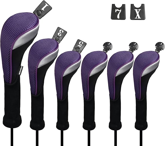 Andux 6pcs/Set Golf Club Head Covers Woods Hybrid Long Neck | 3 Hybrid Club Head Covers + 3 Woods Club Head Covers