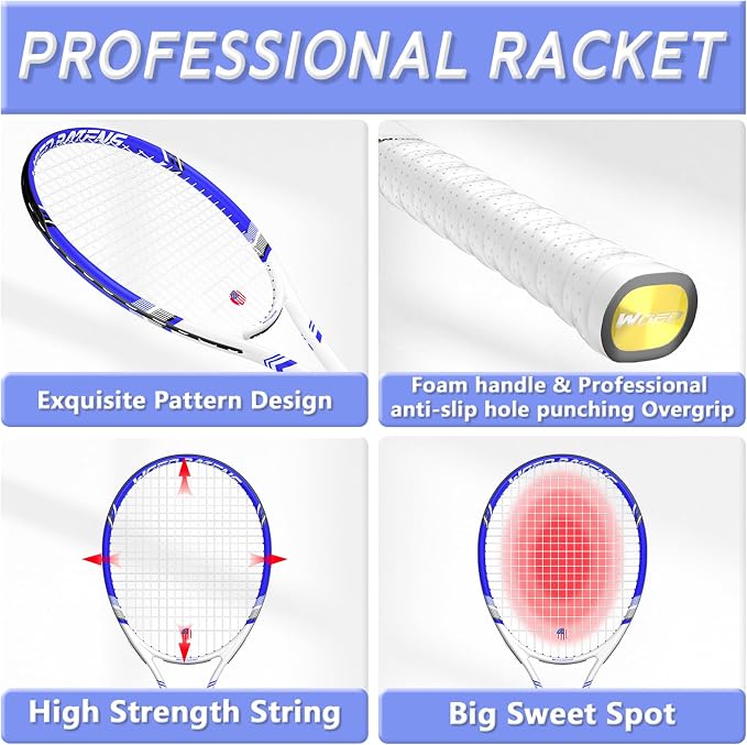 Pro Tennis Racket for Adults, 2 Player 27 inch Speed Tennis Racquet Acceptable for Beginner and Professional with 3 Tennis Balls, 2 Vibration Dampes, 2 Overgrips, Tennis Bag