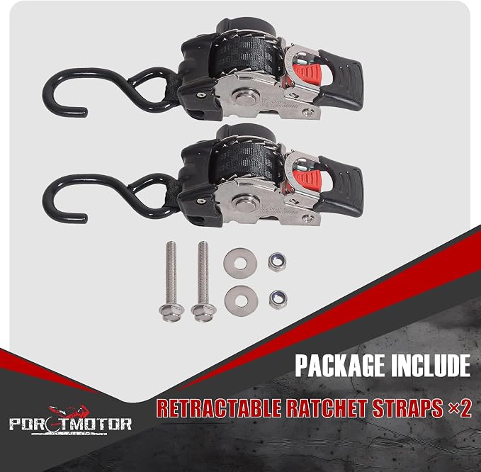 2 Pack Retractable Transom Straps (1" x6'), Stainless Steel Boat Tie Down Straps to Trailer, Salt Water Corrosion Resistant Bolt-On Ratchet Strap for Boats, Motorcycles, ATVs, UTVs,Cargo