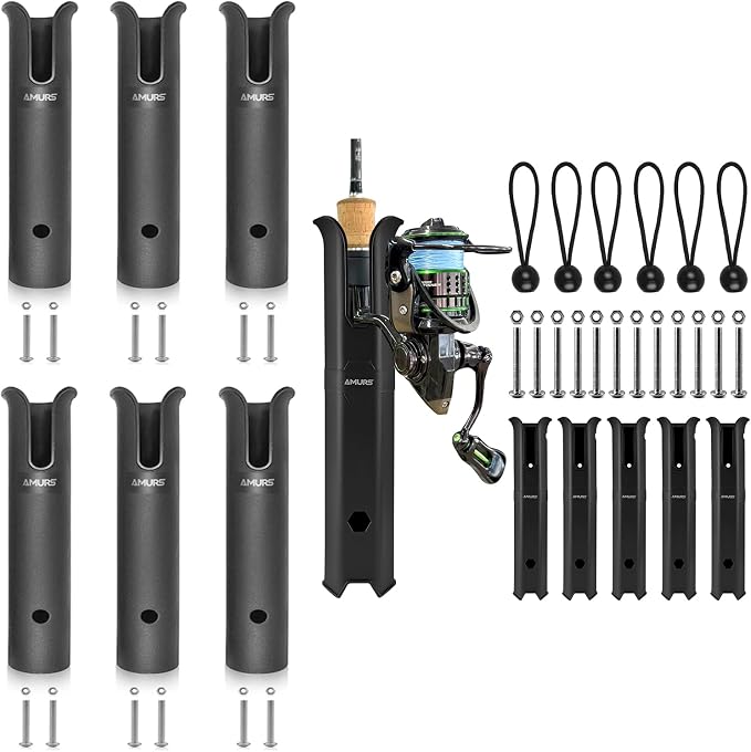 12Pcs Tube Fishing Rod Holder Black Plastic Fishing Pole Holder with Screws for Fishing Boat Garage Boat Cooler Trailer