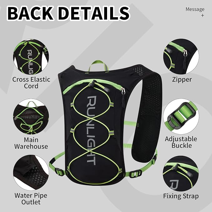 Runlight Running Vest for Women Men Lightweight Hydration Backpack Pack with 1.5L Water Bladder Bag Hydro Daypack for Hiking,Trail,Skiing,Camping,Cycling,Race,Marathon