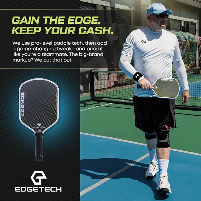 Cosmos Spin | Edgetech Pickleball 16mm Paddle + Cover | Dual Layer Surface - Titanium Weave Base - T700 Raw Carbon Fiber Surface | Orbit Grooves for Spin | Space Propulsion Honeycomb PP Core