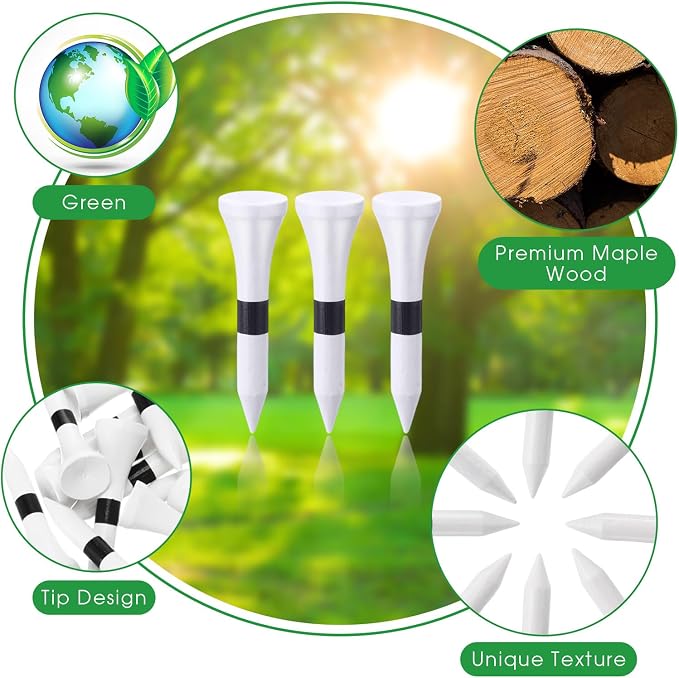 Vinsot 1000 Pcs Golf Tees Bulk 1-1/2'' Short Wooden Tees Accessories for Men Clubs Golf Ball Theme Party School Supplies(Black Stripe,White)