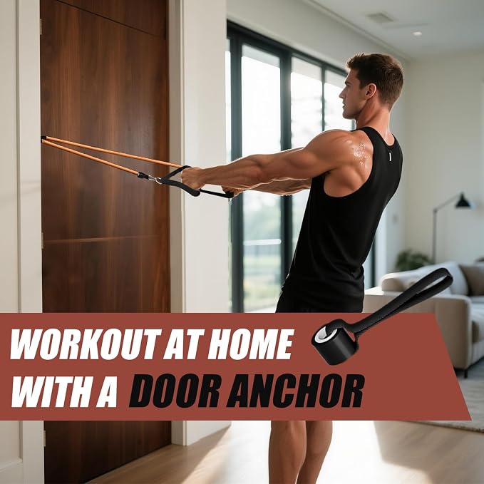 WHATAFIT Resistance Bands, Exercise Bands, Workout Bands with Handles, Door Anchor and Ankle Straps, 5 Resistance Levels Fitness Bands for Strength Training, Physical Therapy, and Home Gym Equipment