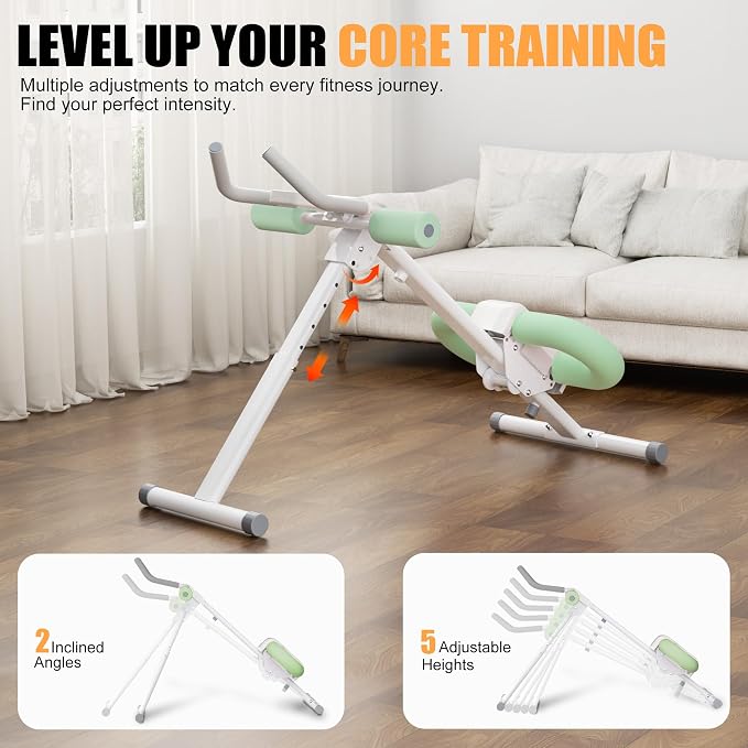 Abdominal Trainers - Adjustable Ab Trainer Machine, Foldable Abdominal Workout Equipment with Knee Protection - Home Gym Core Strength Trainer for Men & Women
