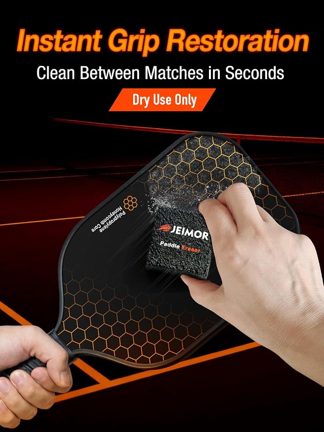 Pickleball Paddle Eraser – Paddle Cleaner for Carbon Fiber & Graphite Paddles, Removes Ball Residue & Dust, Restores Spin & Grip, Includes Clear Carry Case