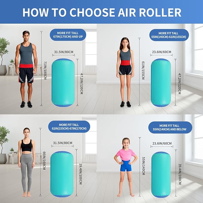 GYUEM Air Roller Gymnastics Barrel Inflatable Tumbling Roller Air Mat Octagon Mat with Electric Pump for Backhandspring Training Cheerleading Home Use