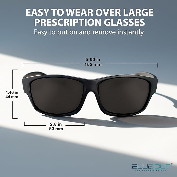 BLUE CUT Fit Over Polarized Sunglasses Driving Clip-on Over Glasses, Solar Shield Sunglasses Over Prescription Glasses