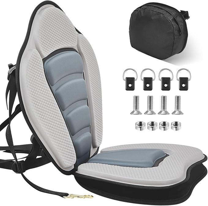 Lewtemi Thicken Kayak Seat with Back Support Canoe Paddle Board Seat with Detachable Storage Bag Adjustable Sit on Top Paddleboard Cushion for Kayaking Canoeing Rafting