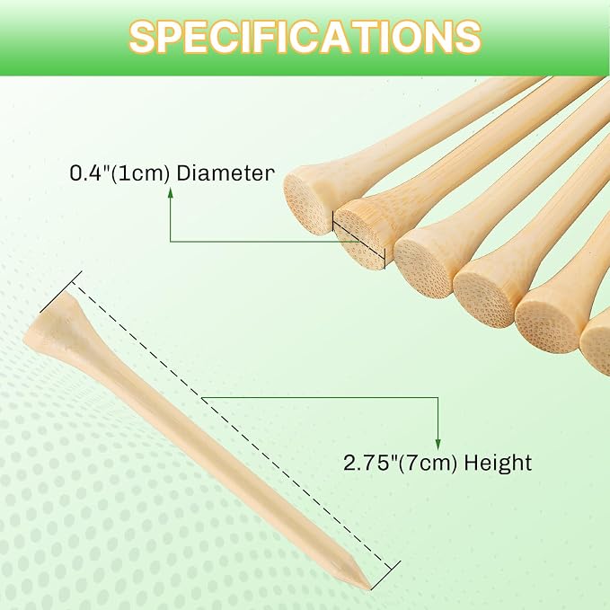 Bamboo Golf Tees 1000/500/250 PCS 2-3/4 & 3-1/4 inch Length | Bamboo Golf Tees, 7X Stronger Than Wood Golf Tees, Reduce Friction & Side Spin