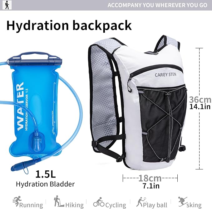 Carey STEN Lightweight Running Hydration Vest, Breathable Outdoor Backpack for Trail Running, Hiking, Cycling & Marathon, Suitable for Both Men and Women