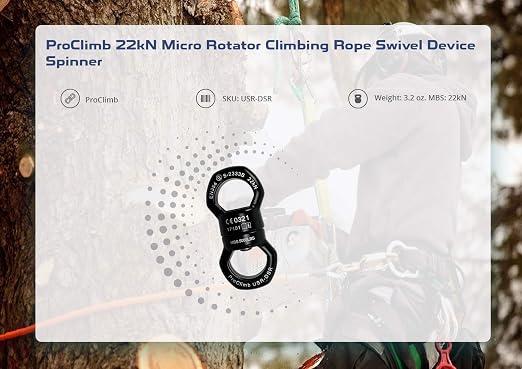 22kN Micro Rotator Climbing Rope Swivel Device Spinner 6700lb Breaking Strength for Rock Climbing Arborist Backyard Swing Aerial Dance Dog Leash Connector CE Certified