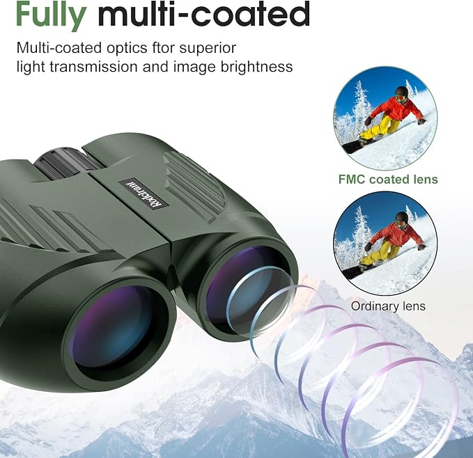 20x25 High Powered Binoculars for Adults,Compact HD Waterproof Durable and Clear BAK4 Prism FMC Lens,Suitable for Bird Watching,Sightseeing and Outdoor Sports,Green