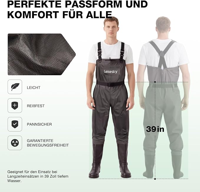 Lekesky Fly Fishing Chest Waders with Boots for Men Women, US Sizes 5–14,2-Ply Nylon/Pvc Waterproof Waders