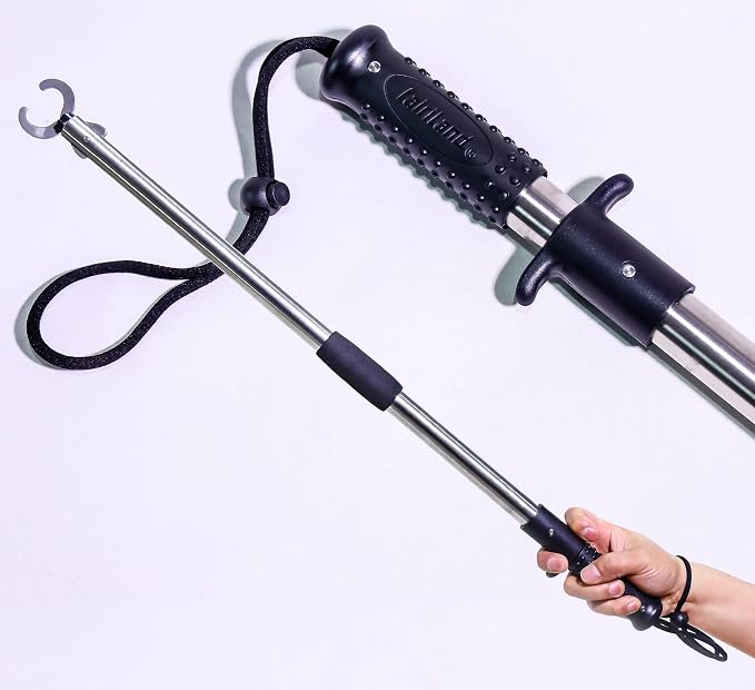 Heavy-Duty Fish Gripper – Extra-Long Stainless Steel Grabber with Non-Slip Handle, Wrist Lanyard & Storage Bag for Secure Fish Handling in Freshwater & Saltwater