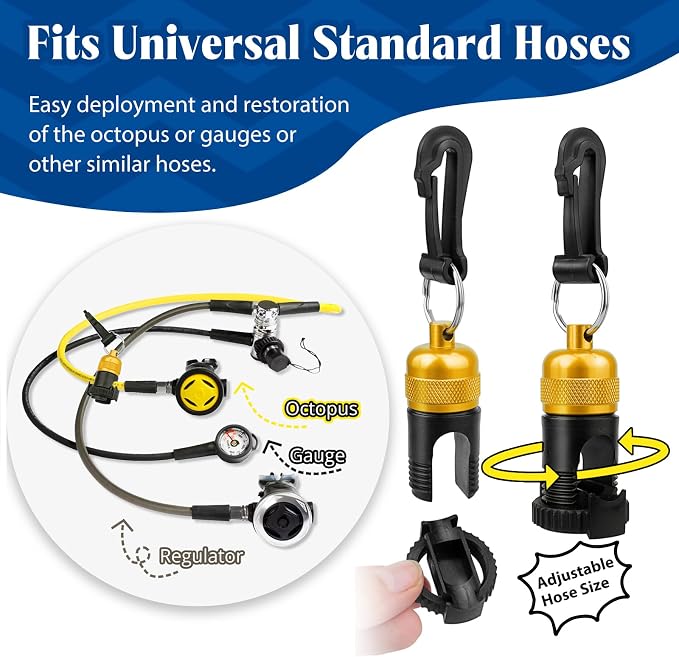 2PACK Scuba Regulator Hose Holder, Magnetic Adjustable Octopus Holder Octo Tank Retainer with Clip, Installs to Your BCD Easily!