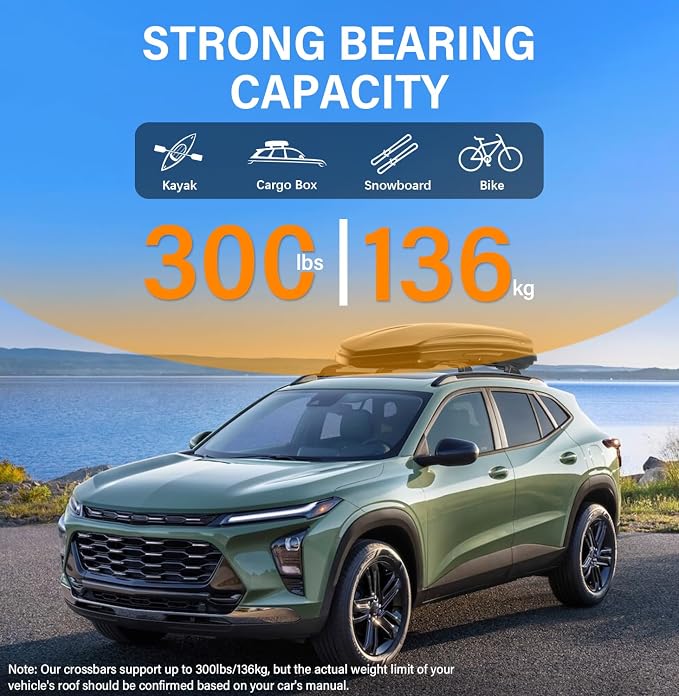 300lbs Lockable Roof Rack Cross Bars Compatible with 2023-2026 Chevrolet Chevy Trax 2RS ACTIV LT, Aluminum Roof Rails Crossbar for Cargo Carrier Luggage Kayak Canoe Snowboard