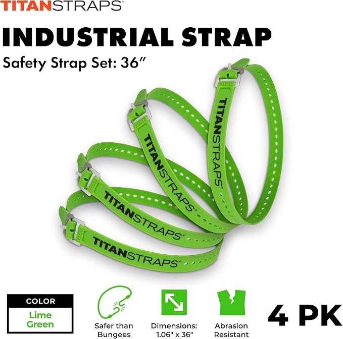 Titan Industrial Straps – Strong & Simple Tie-Downs for Construction (Welders, DIY Home) & 1st Responders – 3 Year Warranty, Batch Tested – 70 lb. Working Load, Lime Green, 4-Pack