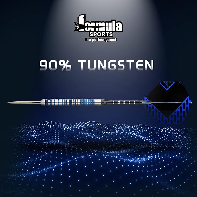 Formula Sports 90% Tungsten Steel Tip Darts Set - Professional Darts Metal Tip Set Available in 21g/22g/23g/24g, with Aluminum Shafts, Tungsten Barrels, Extra Flights, Sharpener