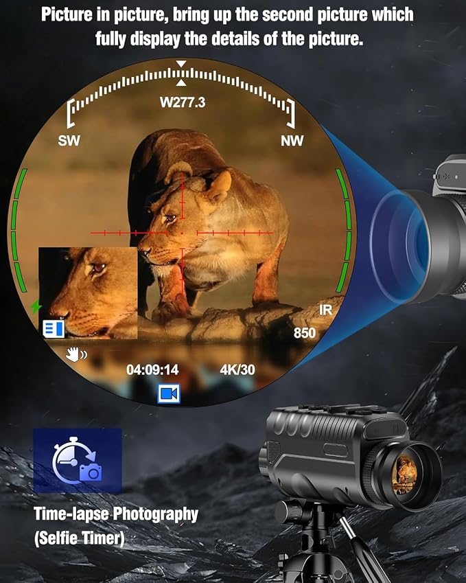 Nightiger Dual IR Night Vision Monocular for Adults Helmet OLED Large Circular Screen 850nm 940nm Rechargeable Night Vision Goggles HD Camera 4K Video Photo NVG Digital Zoom Night Vision Binocular