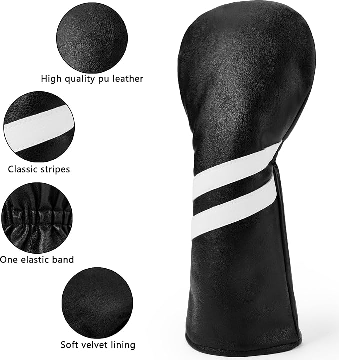3PCS Vintage Golf Club Classic Green and Black Driver, Fairway Wood and Hybrid Head Covers Set PU Leather Headcovers with Interchangeable No. Tag