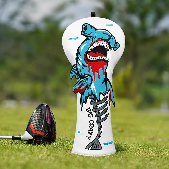 Big Crazy Golf Head Covers, Golf Club Covers Funny, Driver Headcovers, Golf Club Covers, Fairway Woods Head Covers, Hybrids Headcover, Putter Cover with Soft Lining for Golf Gift Hammerhead Sharks