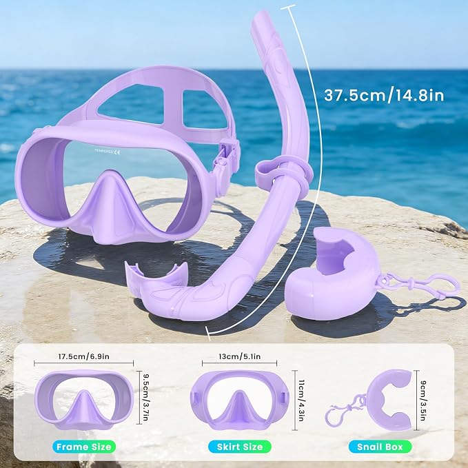 Snorkeling Gear for Adults, Snorkel Set Adult, Scuba Diving Mask, Panoramic View Anti-Leak Anti-Fog Dive Swimming Goggles Tempered Glass Panoramic Wide View Travel Portable Foldable