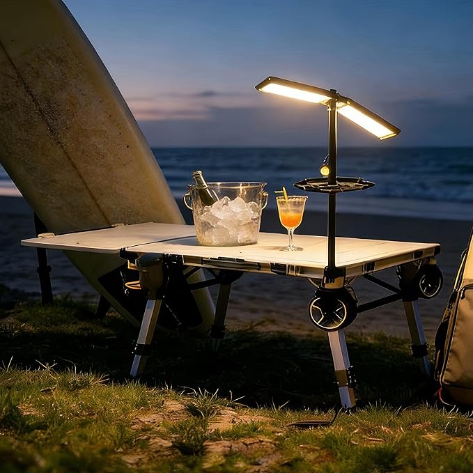 LEADALLWAY Lamp Bracket for 3-in-1 Camping Table Wagon | Detachable Light Mount for String Lights & Lanterns | Beige, Easy Install