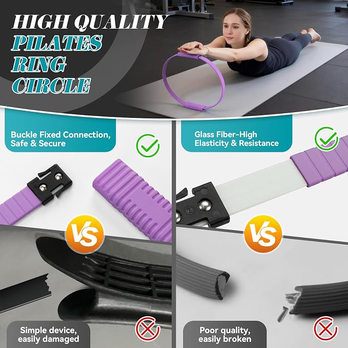 SUBCULTUREPICK Pilates Ring, Silicone Magic Pilates Rings, Lightweight & Durable Flexible Fitness Circle Exercise Equipment for Toning Arms, Thighs,Legs, Core,Yoga & Physical Therapy