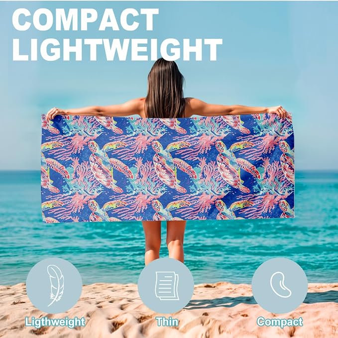 2 Pcs Microfiber Beach Towel Sand Free Quick Dry Oversized Celestial Moon and Stars Whimsical Dreamy Galaxy Pattern Pink Purple Blue Lightweight for Pool Travel 71 x 32 Inches