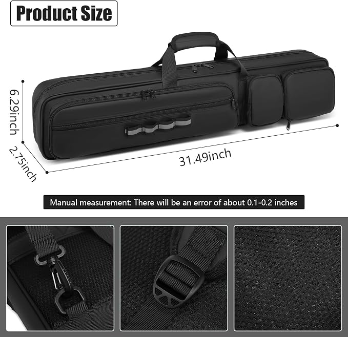 Pool Cue Case 4x4, Pool Stick Case Cue Bag with Hidden Backpack-Strap, Cue Stick Case Holds 4 Butts and 4 Shafts, Billiard Pool Cue Carrying Case with Large Front Accessory Pockets and 1 Cue Ball Case
