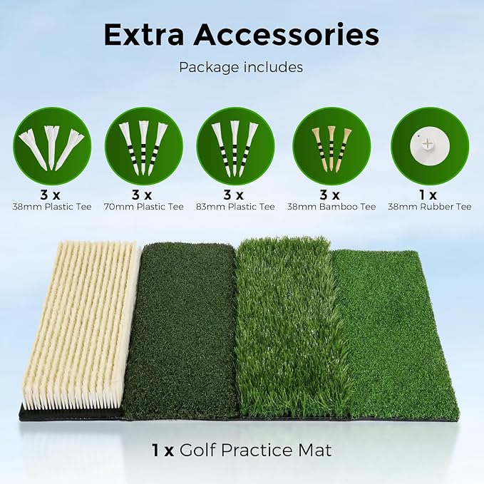 4-in-1 Foldable Heavy-Duty Golf Hitting Mat, Sand & Tee Turf, Anti-Slip Backing，for Swing/Chip/Putting Practice，Golf Practice Mat with Golf Mat Tees