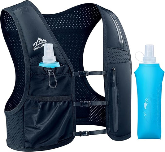 Zelvot Running Vest for Women Men, Adjustable Running Phone Holder Vest, USA Original Patent, Running Hydration Vest with 500ml Soft Flask, Reflective Running Backpack for Hiking Cycling