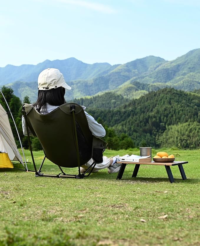 iClimb Low Ultralight Compact Camping Folding Chair with Side Pocket and Carry Bag (Black Mesh)