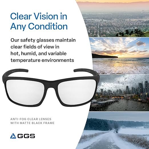 Bullhead Safety Eyewear Pompano Glasses – Anti-Fog, Lightweight, Scratch Resistant, UV Light Blocking Sunglasses for Driving, Golf, Boating, Outdoor Work, Clear Lens