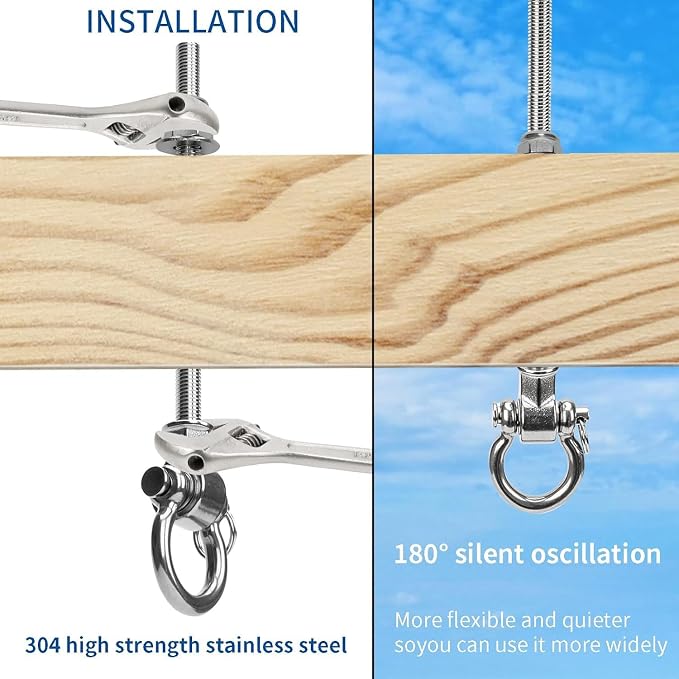 Stainless Steel 304 Swing Hangers with Bearings, Set of 2, Heavy Duty Screw Brackets for Hanging Chairs, Swings, Punching Bag, 1500LB Capacity