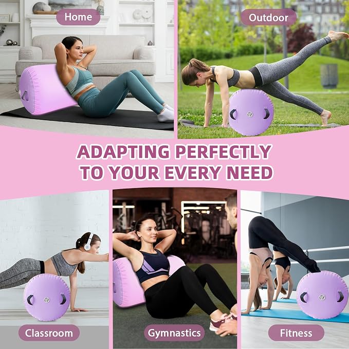 Vapaus Gymnastics Air Barrel Inflatable Tumbling Roller Mat Back Handspring Trainer Air Roller Tumbler Octagon Barrel Gymnastics Equipment for Tumble Track Cheerleading Yoga Training Durable AntiSlip Double Seal Without Pump