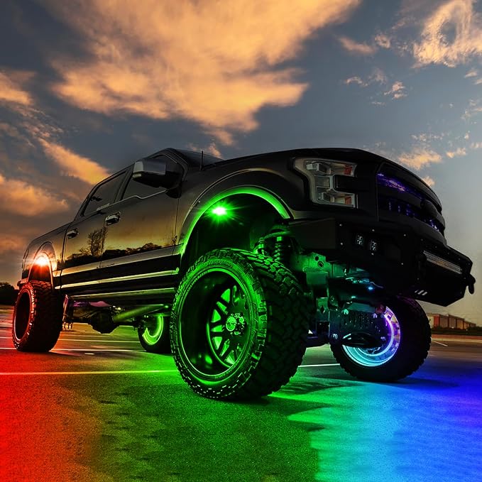 OFFROADTOWN 12 pods LED Rock Lights RGB Multicolor Neon Trail Rig Lights Underglow Wheel Well Light with Bluetooth App Control for Truck Pickup Tundra Dodge GMC UTV ATV