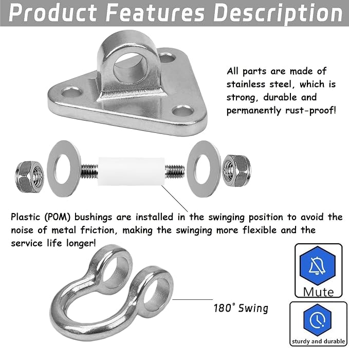 2 Bearing Swing Hangers Heavy Duty 304 Stainless Steel 1500LB Capacity Swing Set Hardware180° for Yoga Porch Swing Seat Sandbag, Gym