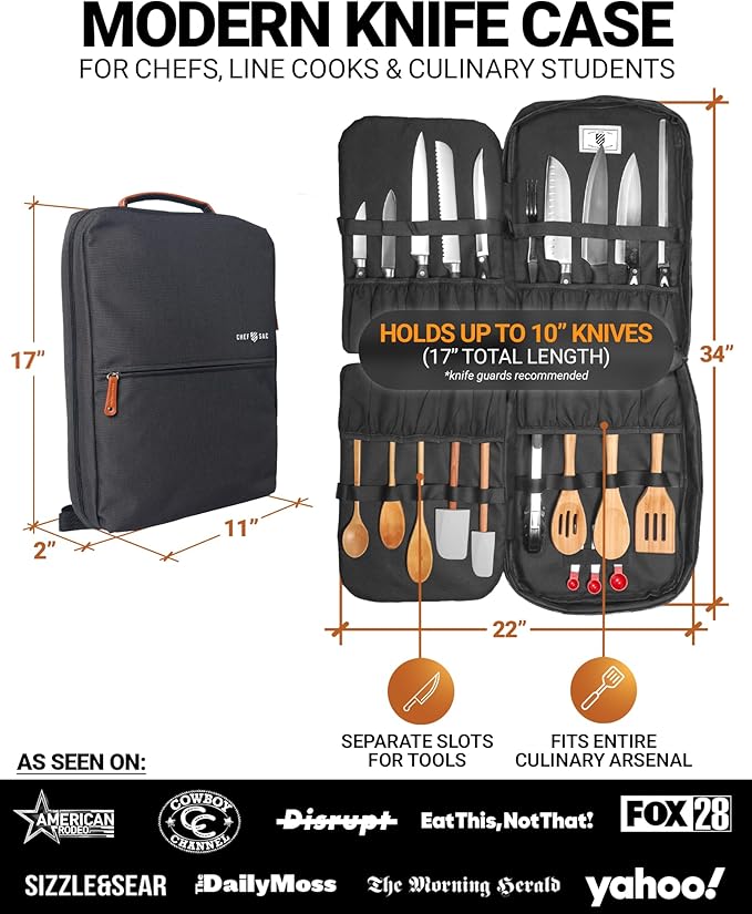 Modern Chef Knife Backpack with 2-Piece Knife Guards Set (8.5") for Chefs & Students