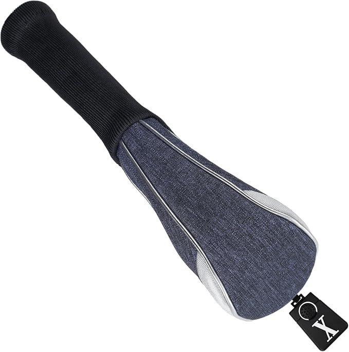 Andux 3pcs/Set Nylon Golf Wood Club Head Covers with Long Neck | for 460cc Driver Fairway Wood Club Silver Piping Pull-On Closure