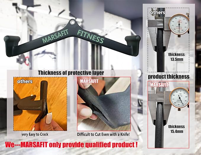 MARSAFIT Home Gym Fitness Rowing T-bar V-bar Pulley Cable Machine Attachment, Bicep Curl Tricep LAT pulldown Bar Back Strength Training Handle Grips LAT Pull Down Bar for Seat Row Workout