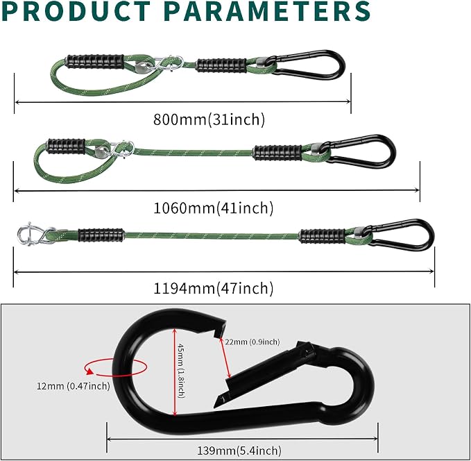 3.91ft(47") Heavy Duty Tree Swing Rope Hammock with Large Carabiner,Tree Swing Hanging Strap,Adjustable Extendable,for Outdoor Swing Hammock Playground Set Accessories,Green
