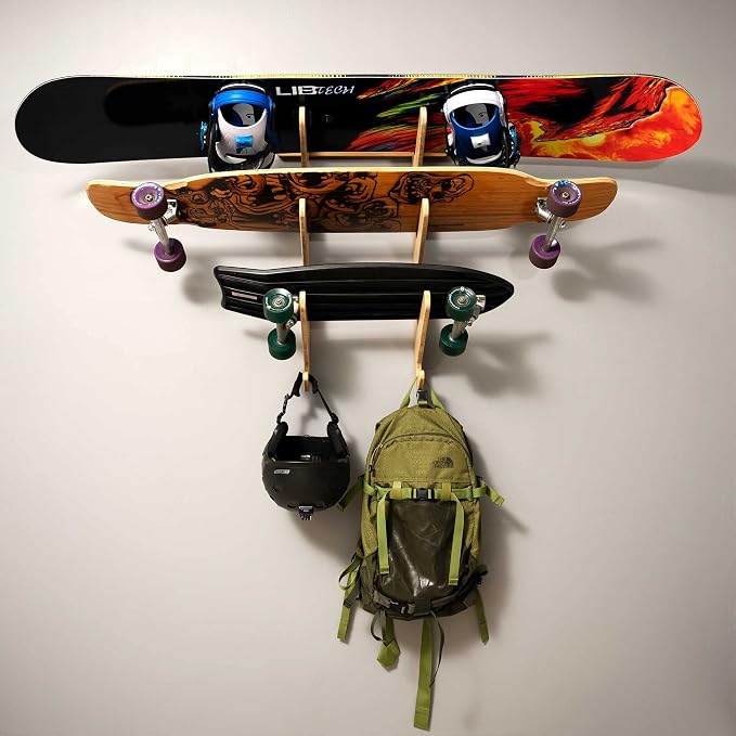 Grassracks Bamboo & Birch Snowboard Rack and Skateboard Rack - Moloka`i Series Snowboard Wall Mount