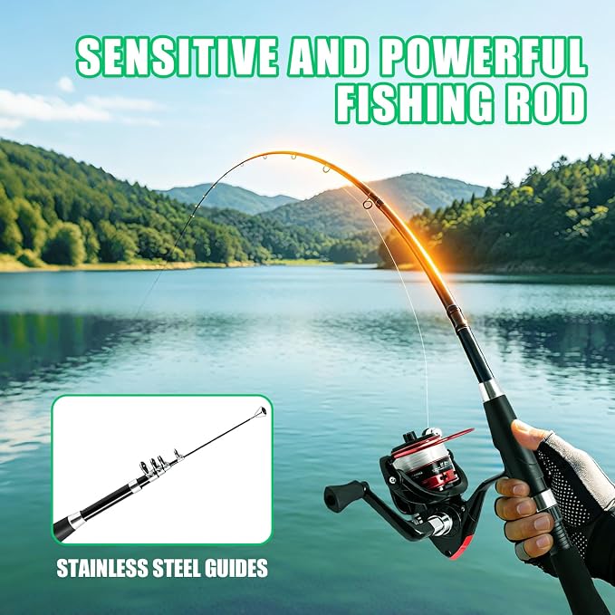 2pcs 5.9FT Fishing Rod and Reel Combo, Telescopic Carbon Fiber Poles
