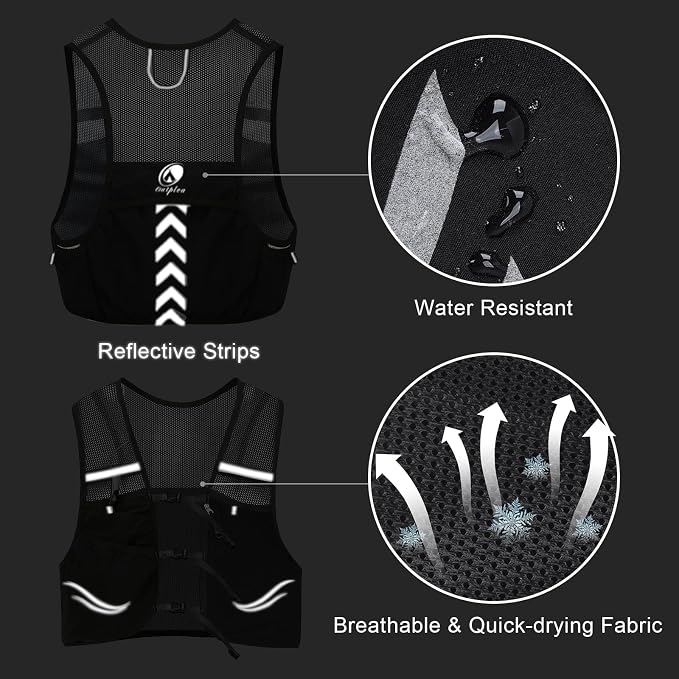 Lightweight Running Vest with 2pcs 500ml Water Bottle for Men Women, Reflective Water Vest Hydration Pack Hydropack for Hiking, M/L