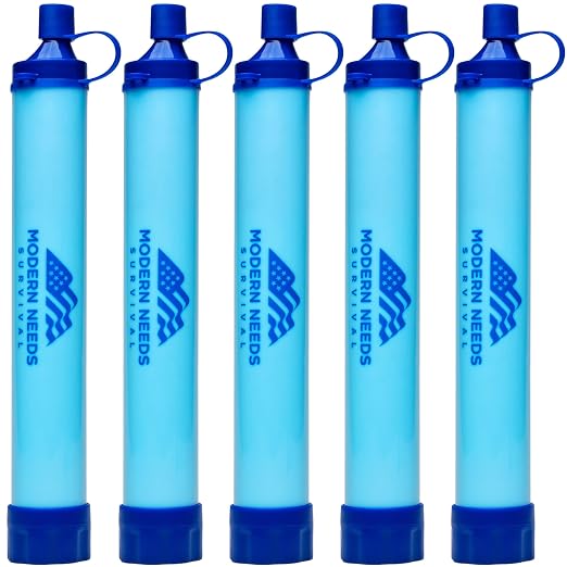 MODERN NEEDS Ready Filter Personal Water Filter Straw | Backpacking Water Filter for Hiking & Camping | Portable Water Purifier Camping | Emergency Survival Gear & Camping Survival Kit | 5 Pack