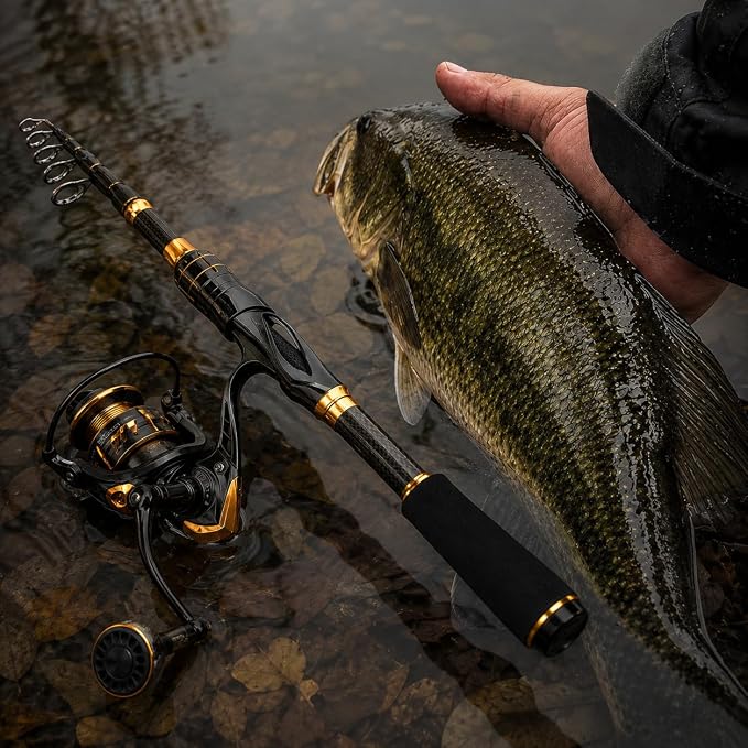 Telescoping Fishing Rod and Reel Combo with Spinning Reel, Travel Bag, Complete Starter Kit for Freshwater and Saltwater