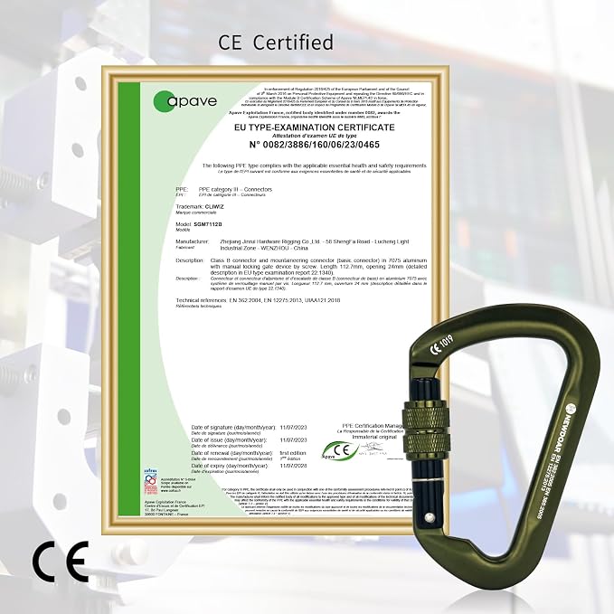 NewDoar CE Certified 30kN-6744lbs Climbing Carabiner Professional, Heavy Duty D Screwgate Clip, for Climbing,Rappelling,Hunting, Rescue